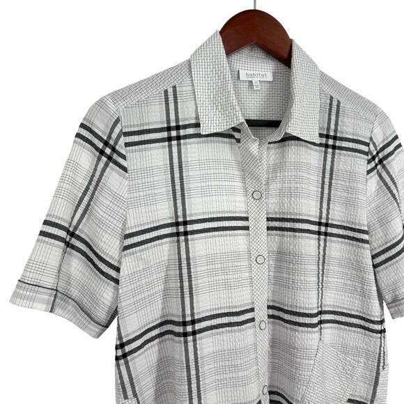 NEW NWOT Habitat Sz XS White Gray Wearable Art to Wear Blouse Shirt Top Artsy - Picture 4 of 7